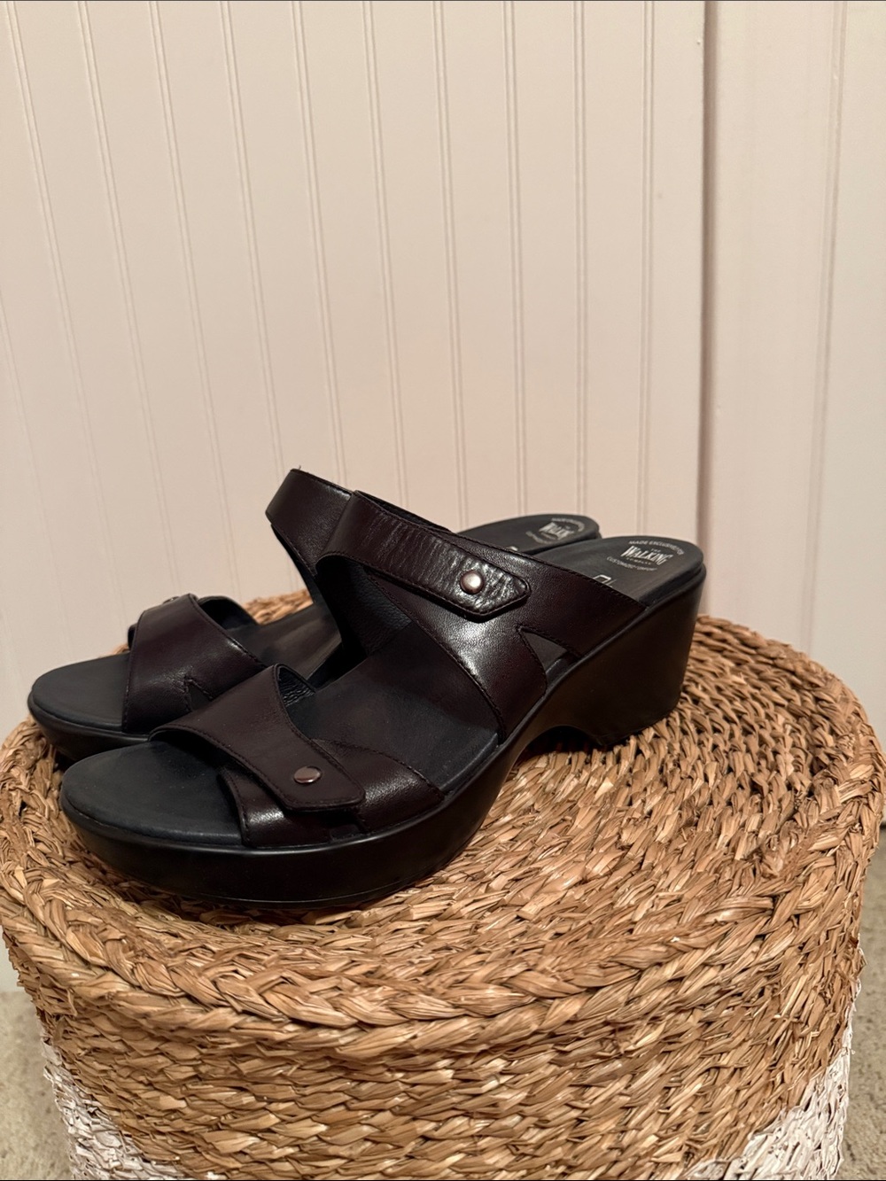 Dansko Black Leather Slip-On Clog Sandals - Picture 2 of 10